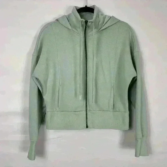 Fleece Cropped Length Zip-Up Hoodie Sweatshirt - Picture 2 of 6